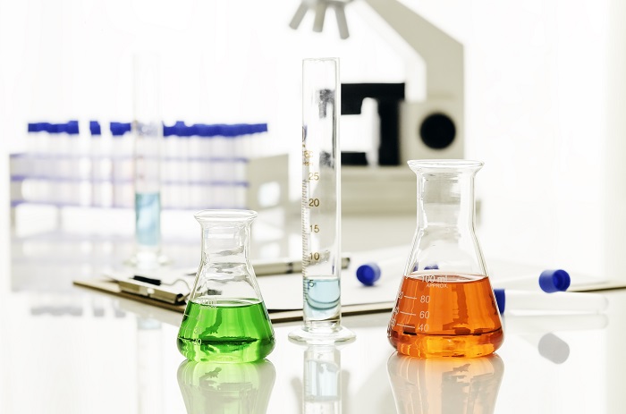 Flasks in a lab